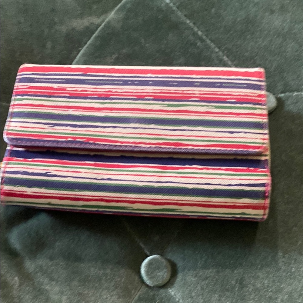 Red and Purple Wallet with Striped Design